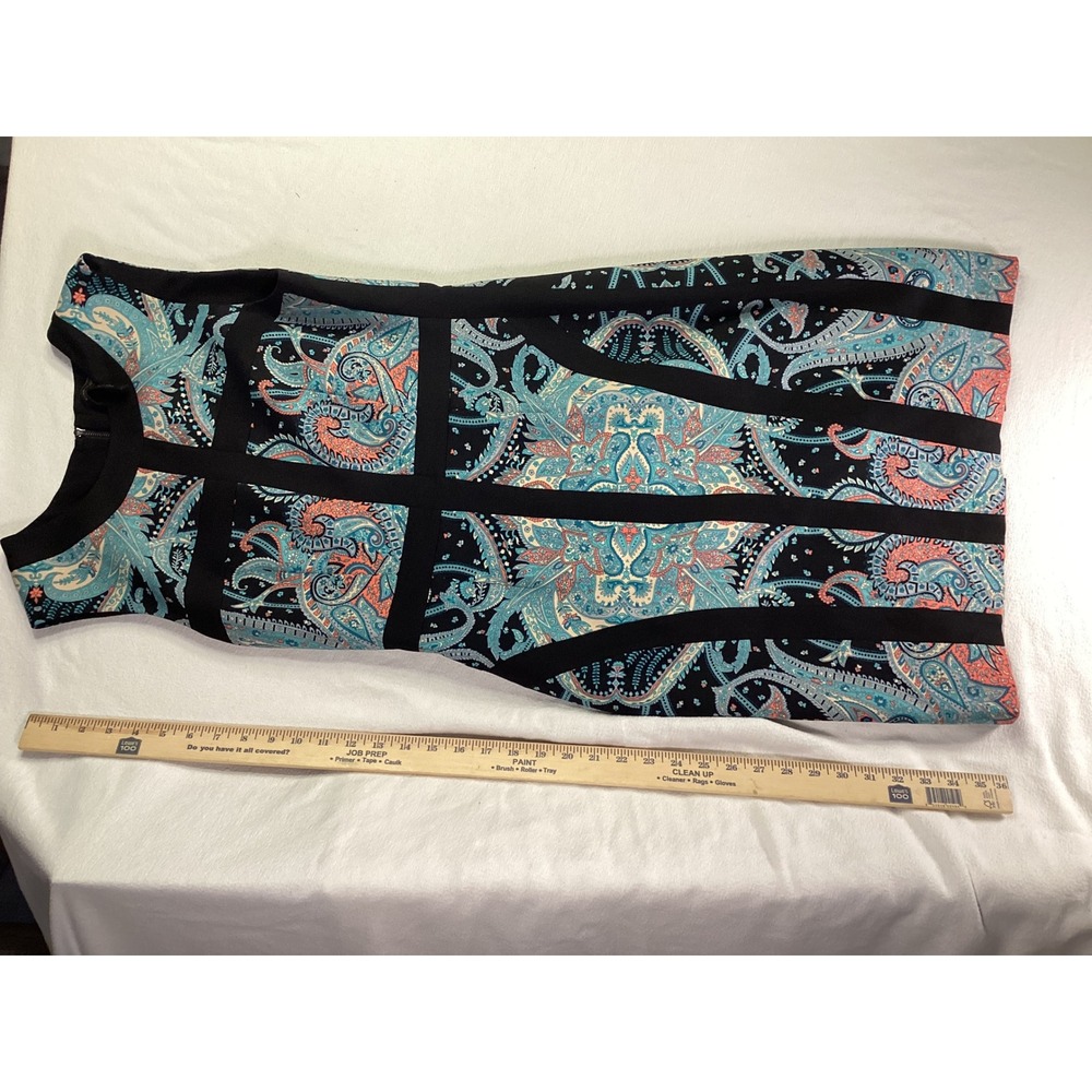 BCBGMAXAZRIA Paisley Print Sleeveless Sheath Dress Black Blue Coral Size 10 - Picture 9 of 14